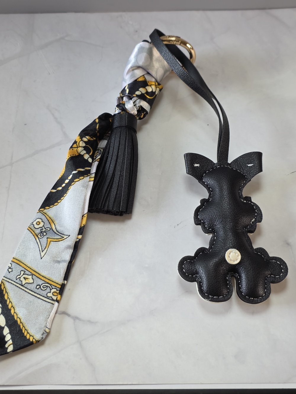 Cute Schnauzer Dog Bag Charm with Tassel & Twilly Scarf | New - Picture 2 of 2